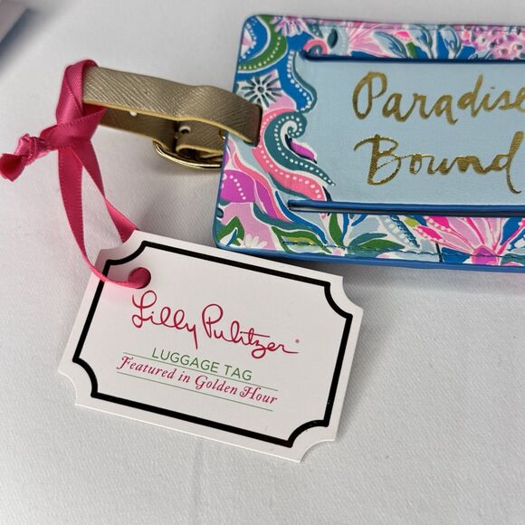 Lilly Pulitzer Paradise Bound TURQUOISE OASIS GOLDEN HOUR Luggage Tag Travel NEW - Picture 3 of 7